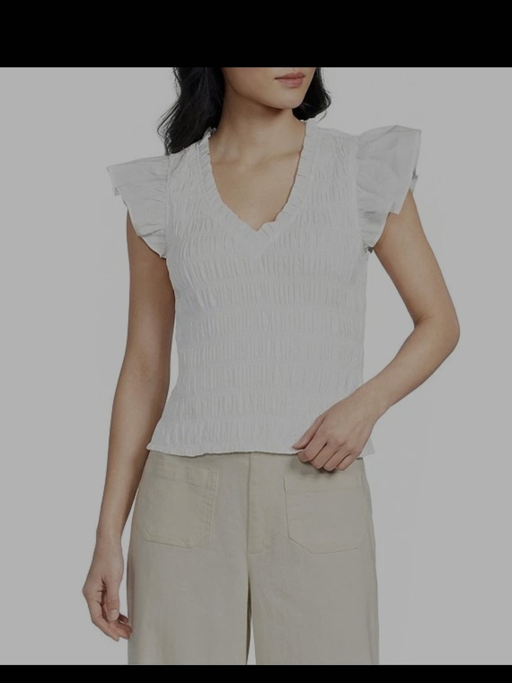 Sugarlips Jennie Smocked White V-Neck Ruffle Sleeve Top - Women's